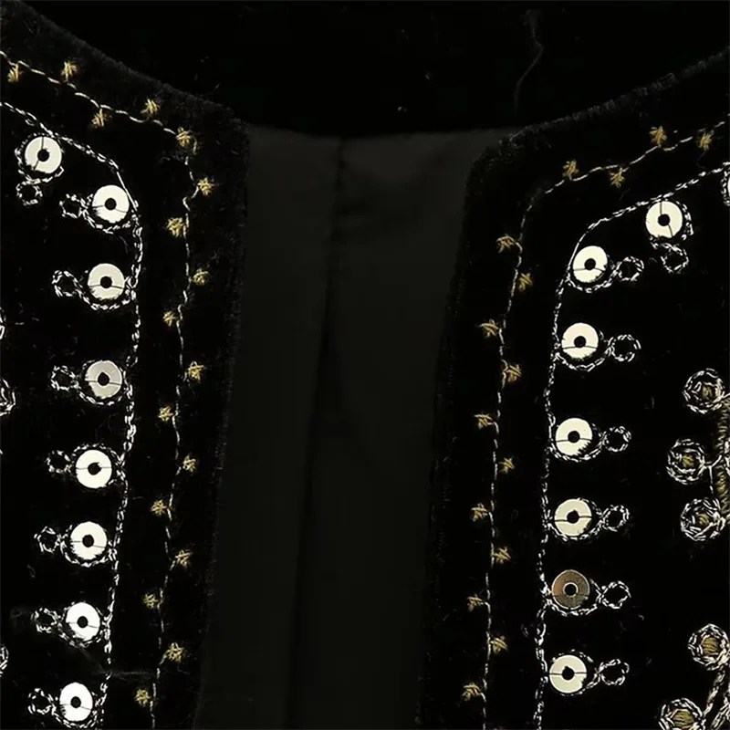 Tribal Winds Sequin Embroidered Velvet Women’s Short Vest Waistcoat