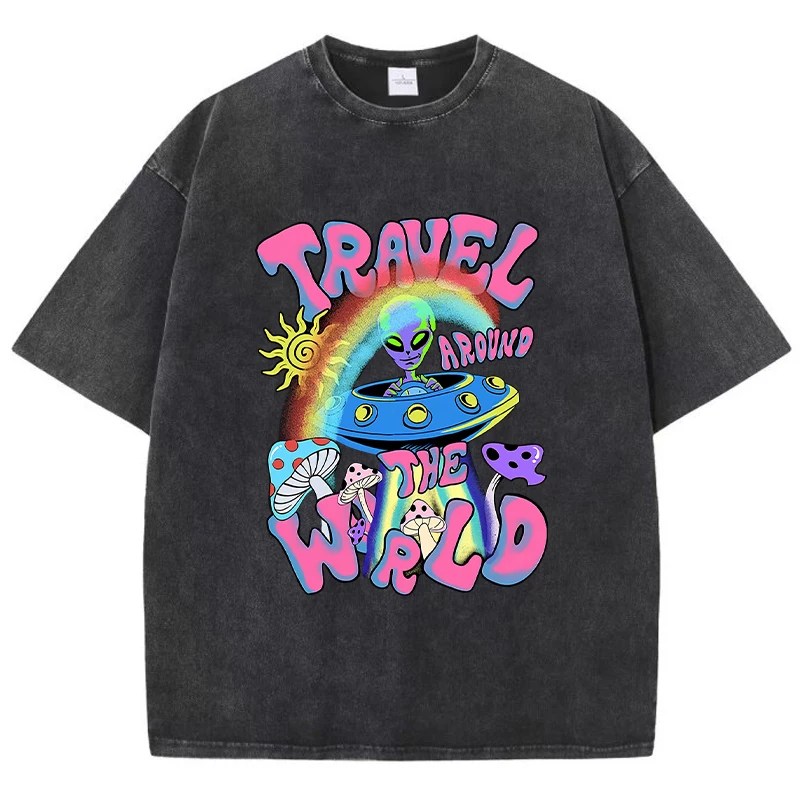 Alien Adventure: UFO World Travel Print T-Shirt for Women 1