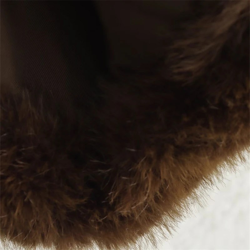 Women's Chocolate Mocha Faux Fur Short Jacket – Retro Turn-Down Collar, Pockets, Cropped Straight Blazer 3