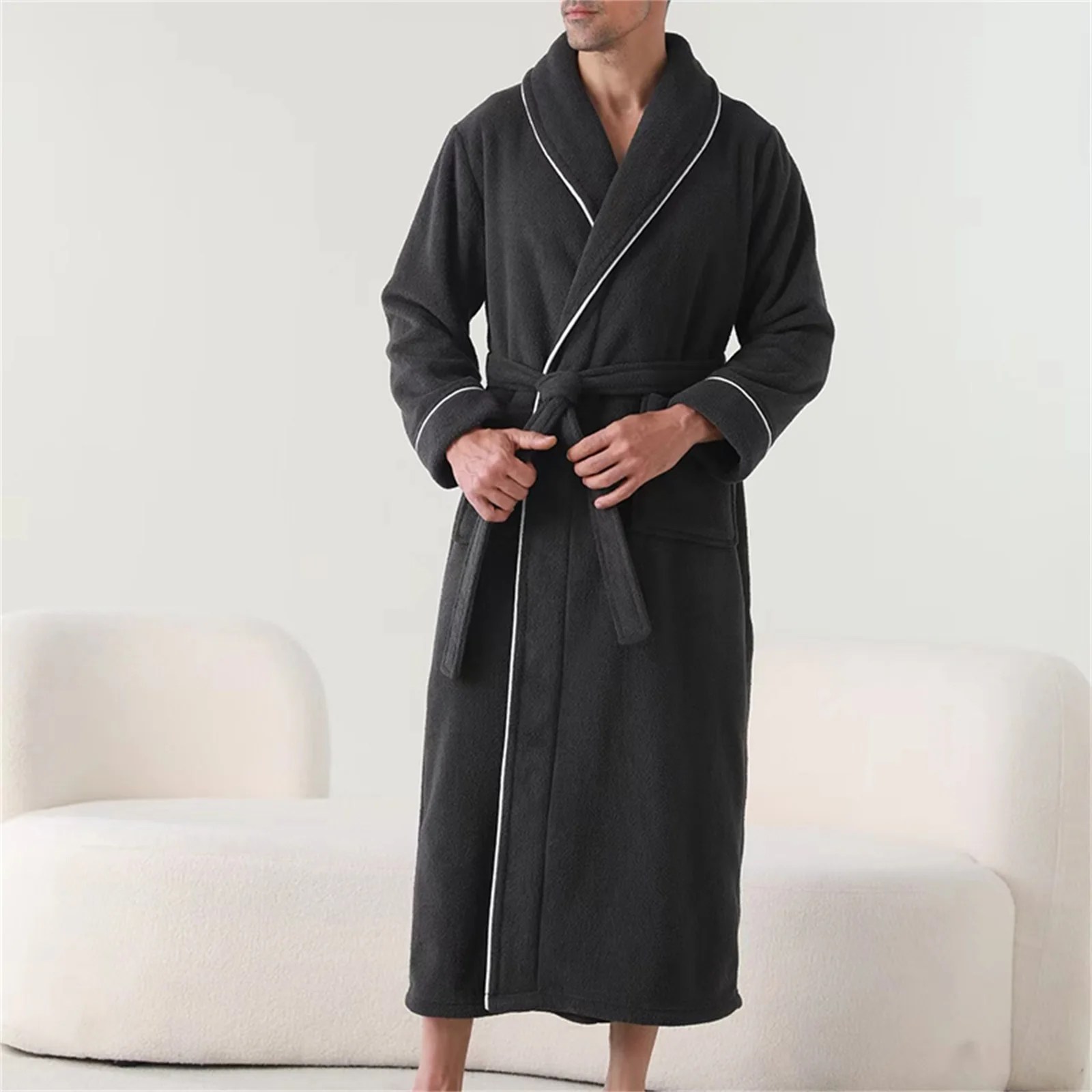 Men's Plush Long Bathrobe – Soft Long Sleeve Spa Robe with Belt, Warm Winter Robe for Bath & Shower Comfort 3
