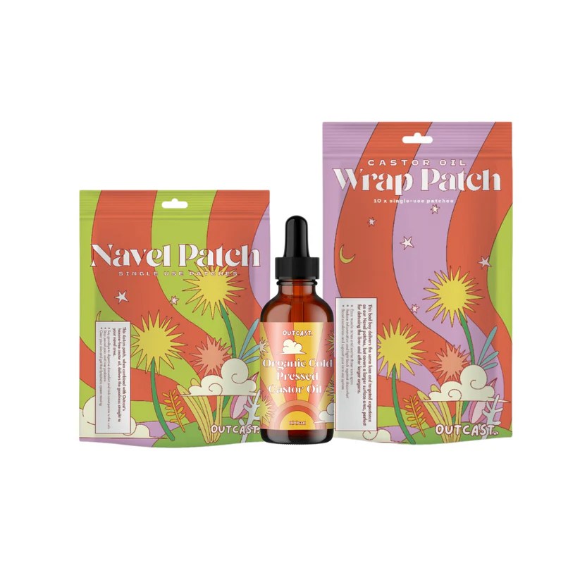 Navel and wrap patch with organic castor oil
