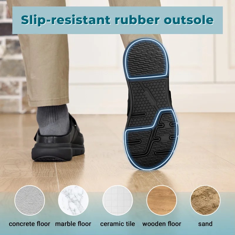 FitVille Wide Slippers For Men Slip-On Mules Clogs For Swollen Feet Adjustable Strap Indoors Lightweight Walking Shoes 4