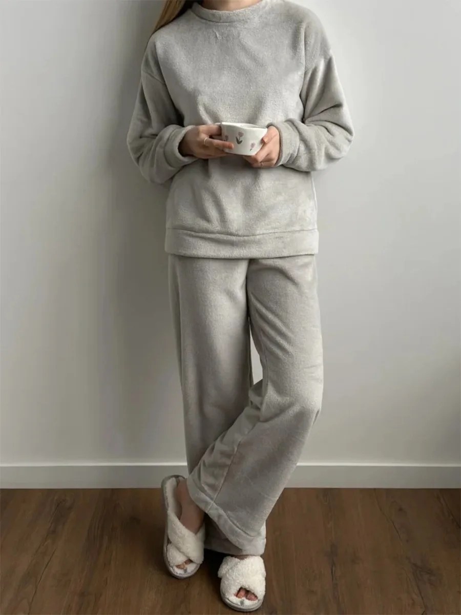 Bornlads O-Neck Long Sleeved Long Pants Pajama Set 2025 Autumn Winter New Flannel Pajama Set Women's Casual Home Furnishings 4