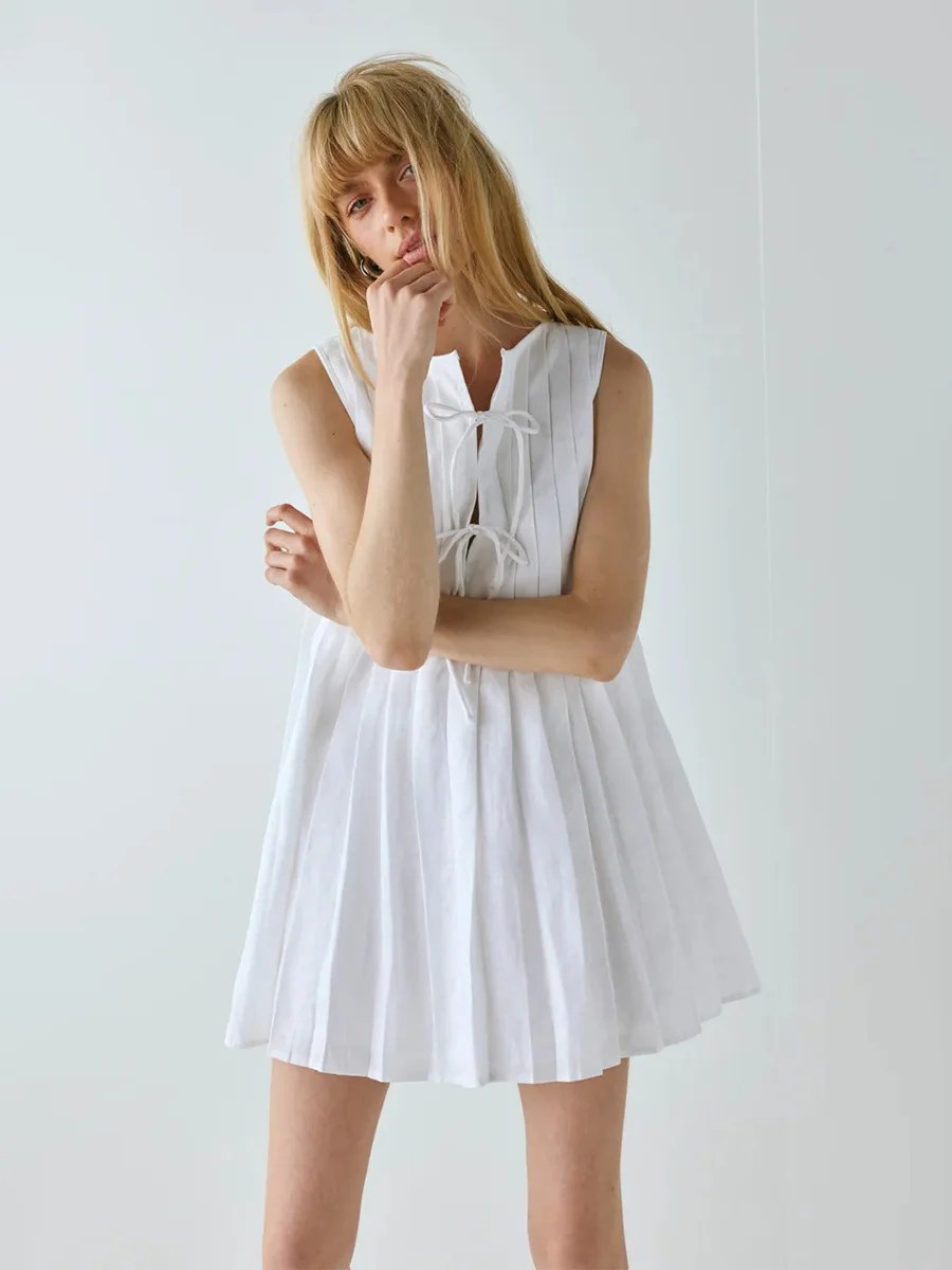 Bornlads Women's 2026 Summer New Pleated Tank Dress Fresh Relaxed Style Pleat Mini Short Dress 5