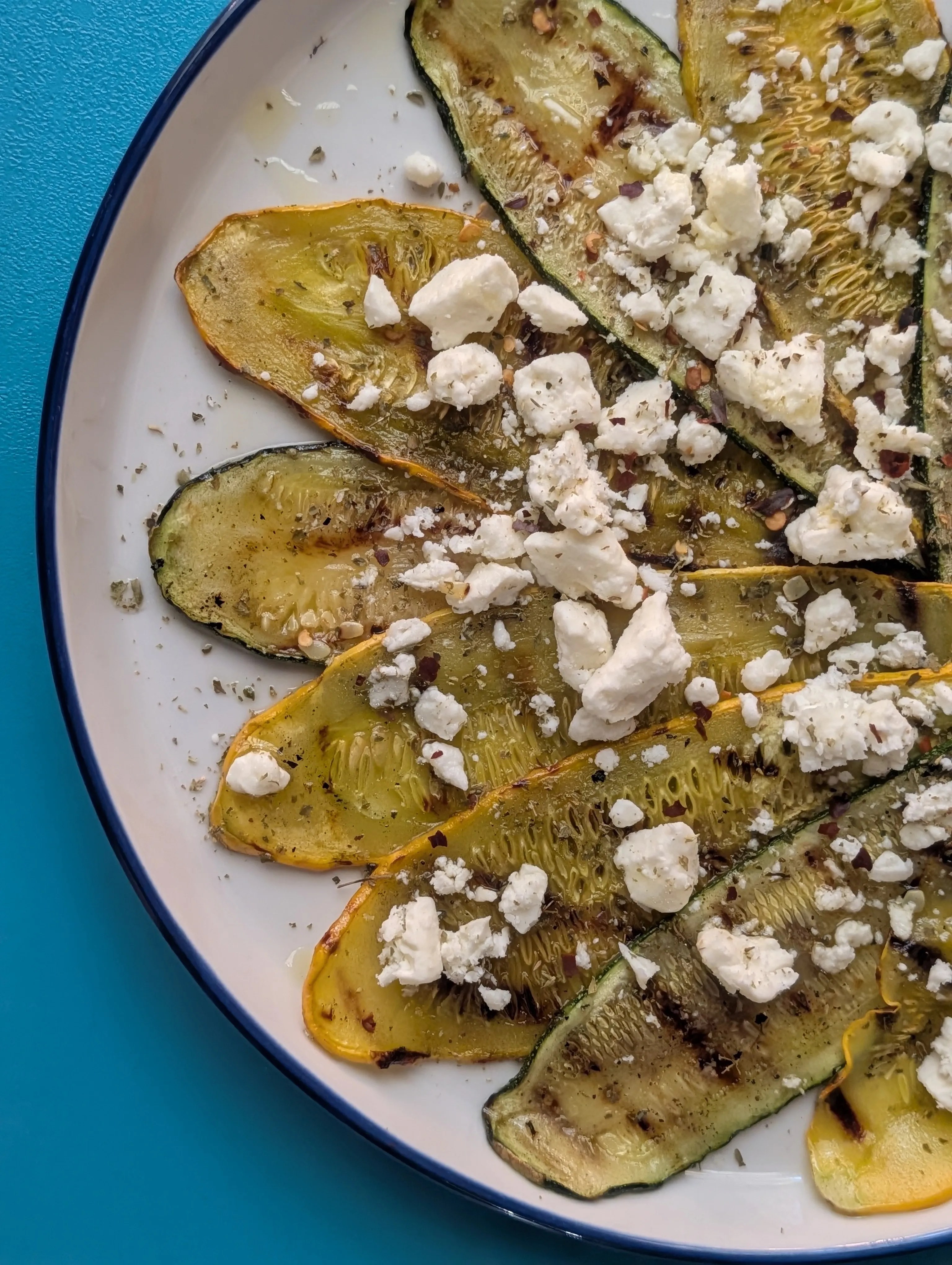 Greek grilled veggies with crumbled feta and oregano