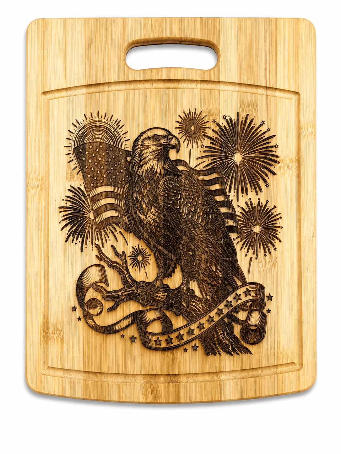 Patriotic Eagle Engraved Bamboo Cutting Board-Medium