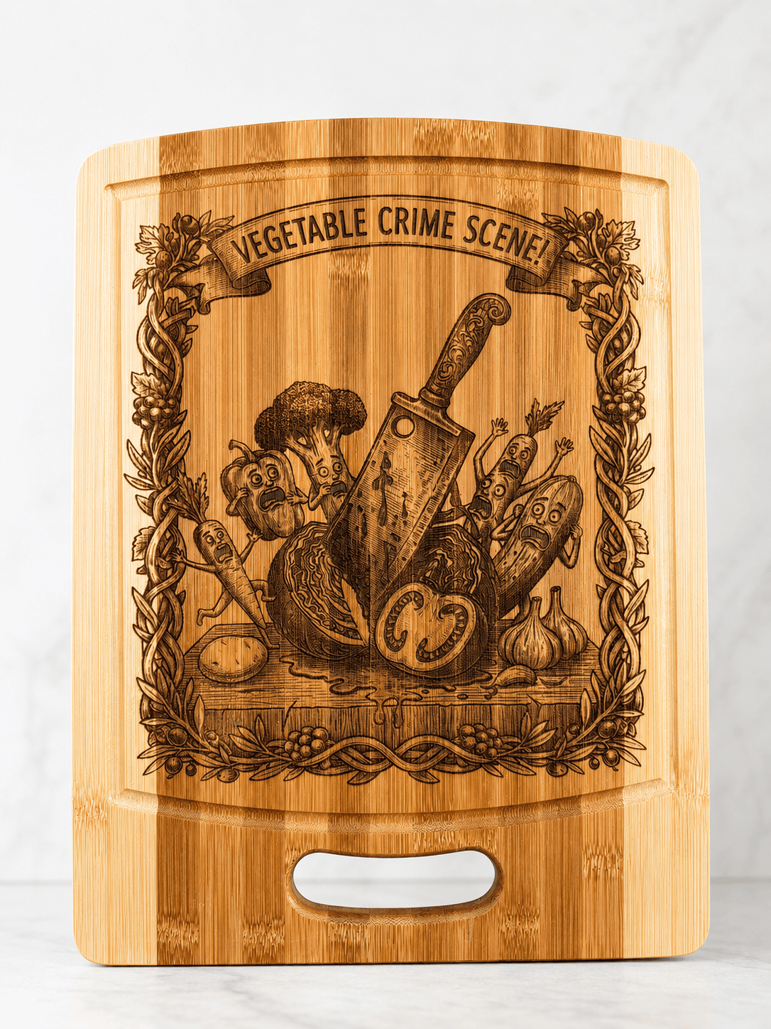 Vegetable Crime Scene Bamboo Cutting Board-Large