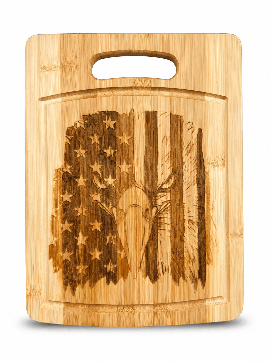 Rustic Patriotic Engraved Bamboo Cutting Board with American Eagle Design-Medium