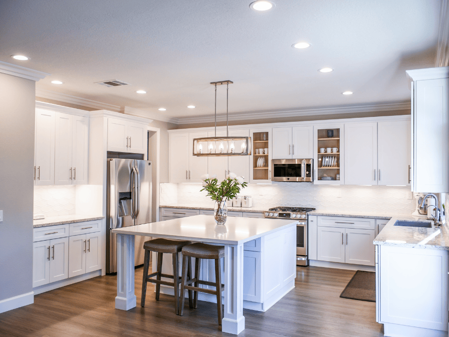 Modern kitchen remodel with island by Krab Construction, general contractor in Orange County, CA