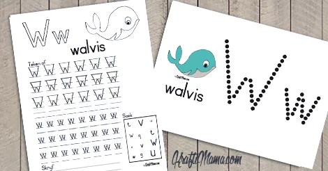 KraftiMama, Free Printables, Afrikaans Alfabet, W vir Walvis