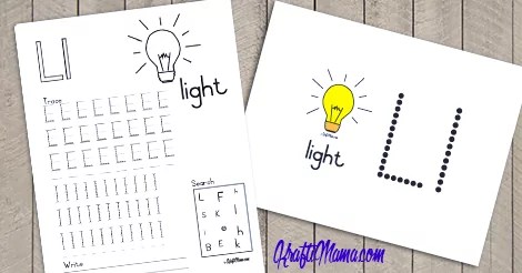 KraftiMama Free Printables, Alphabet, L for Light