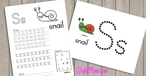 KraftiMama Free Printables, Alphabet, S for Snail