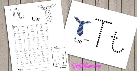 KraftiMama Free Printables, Alphabet, T for Tie