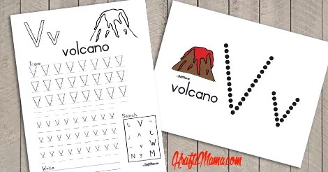 KraftiMama Free Printables, Alphabet, V for Volcano