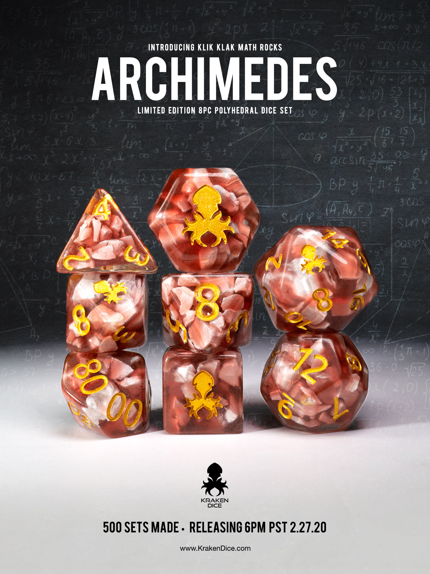 Archimedes: Klik Klak Math Rocks Limited Edition 8pc Polyhedral Dice Set
