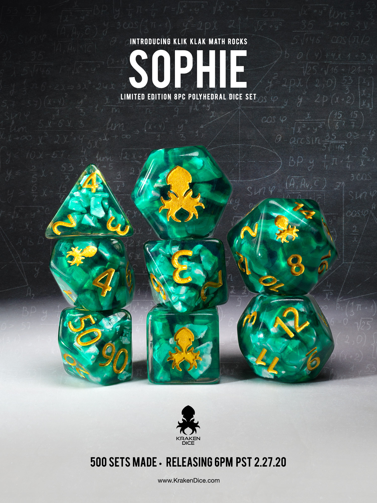Sophie: Klik Klak Math Rocks Limited Edition 8pc Polyhedral Dice Set