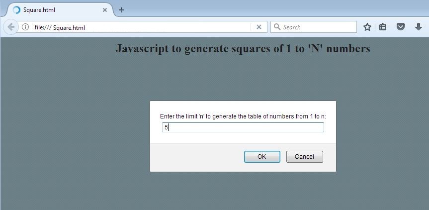 Javascript to generate squares of 1 to n numbers - Krazytech