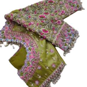 Green colour beautiful bridel design and pusa , thread work