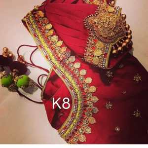 Red Color Kasu Peacock Maggam Work Design
