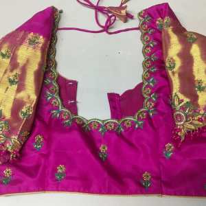 Pink Colour Floral Maggam Work Blouse