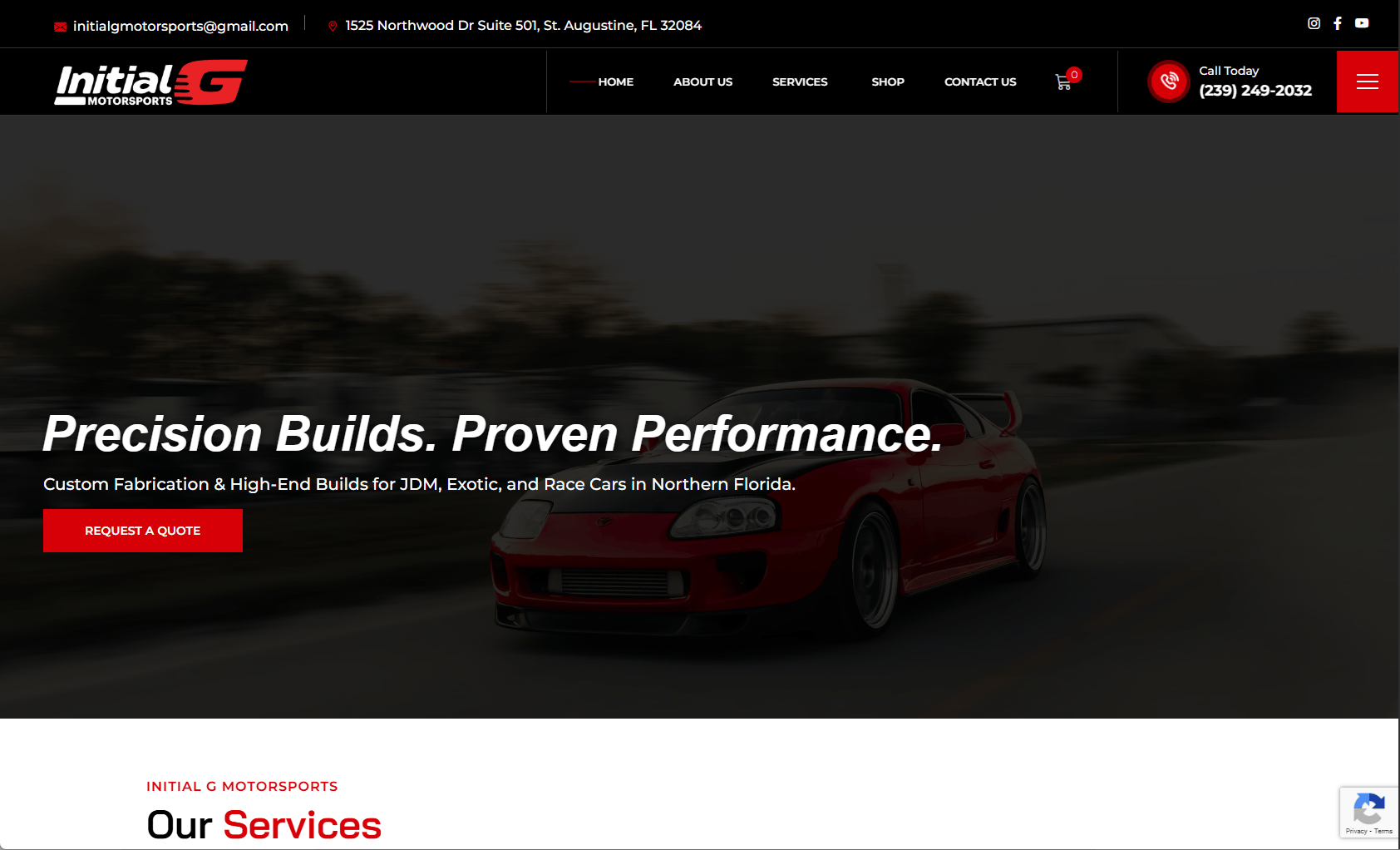 Initial G Motorsports website designed by KRMA Digital