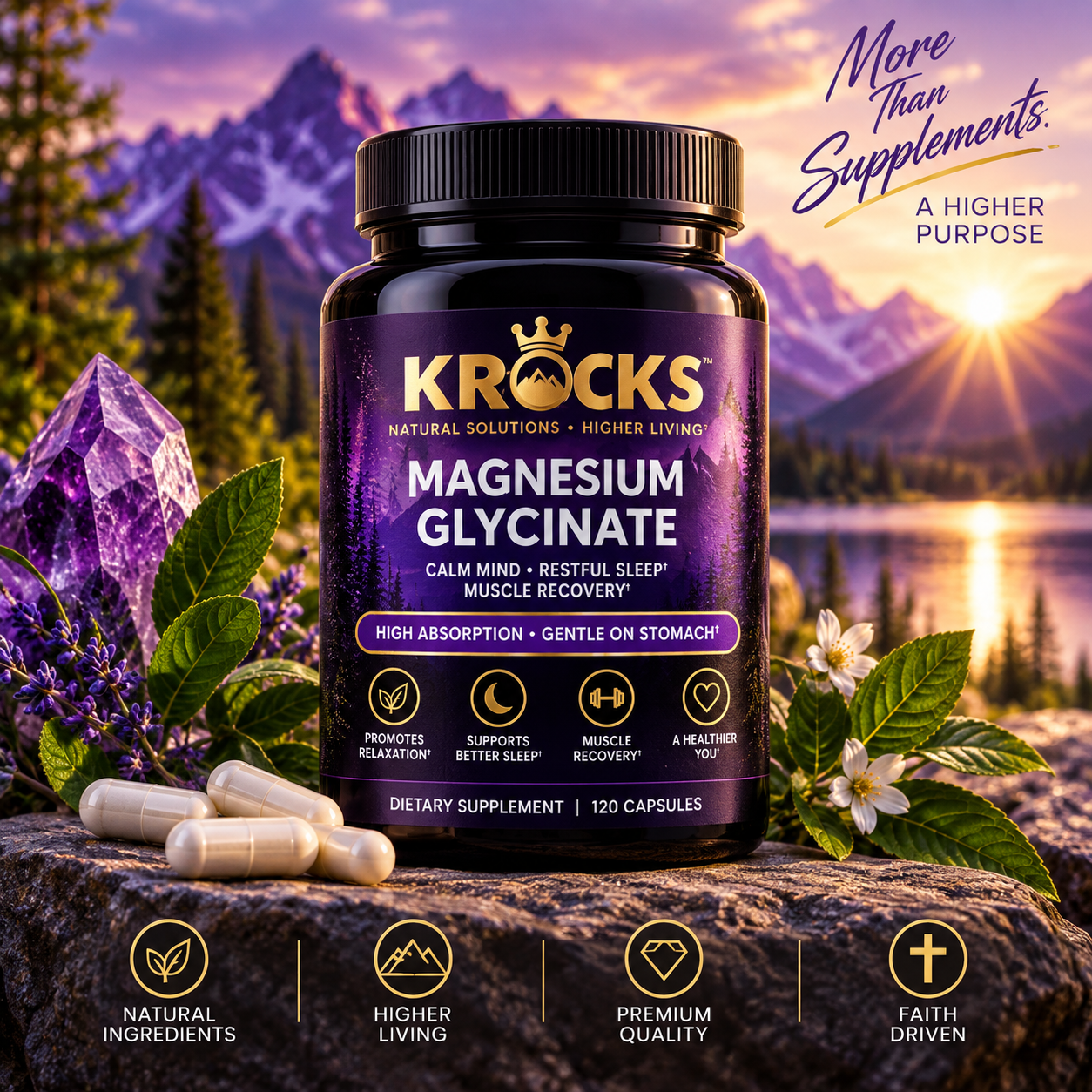 KROCKS Magnesium Glycinate dietary supplement bottle – 200 mg magnesium – SKU ROC824