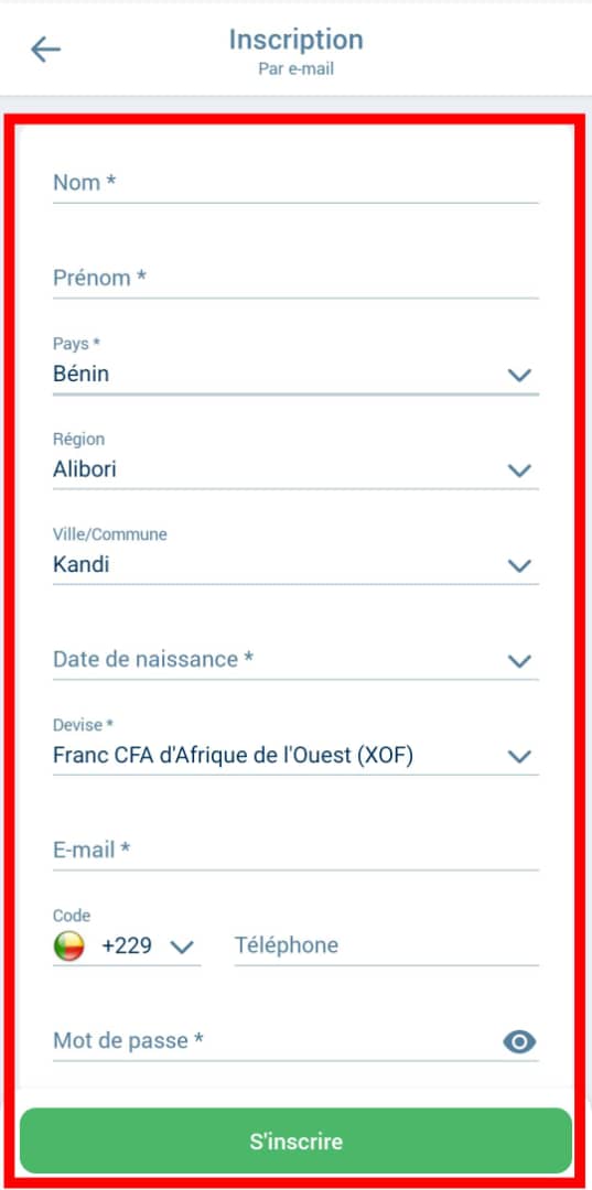 Comment changer de devise sur 1xbet 3 Création de compte sur 1xbet