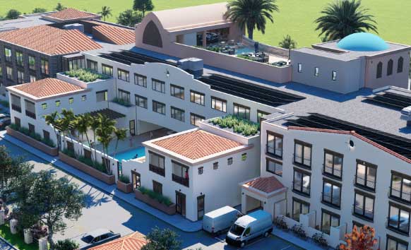 Aerial view photo of the Verano Hotel to represent a developing hotel