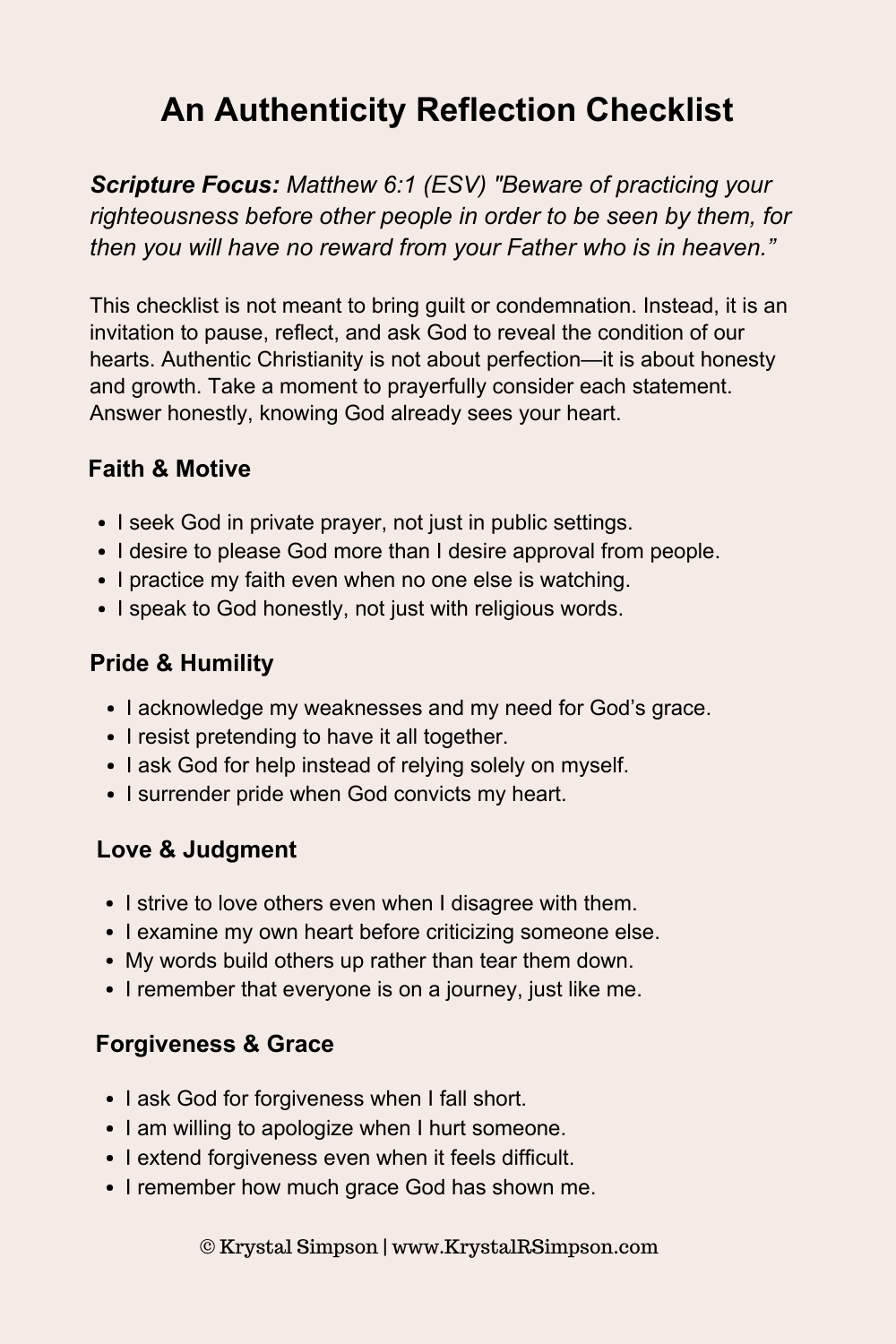 An Authenticity Reflection Checklist