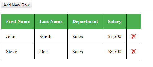 How to add and remove rows from table in jQuery