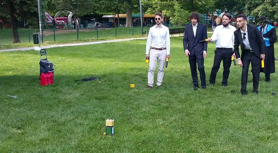 Photo of Kubb players in Milan, Italy.