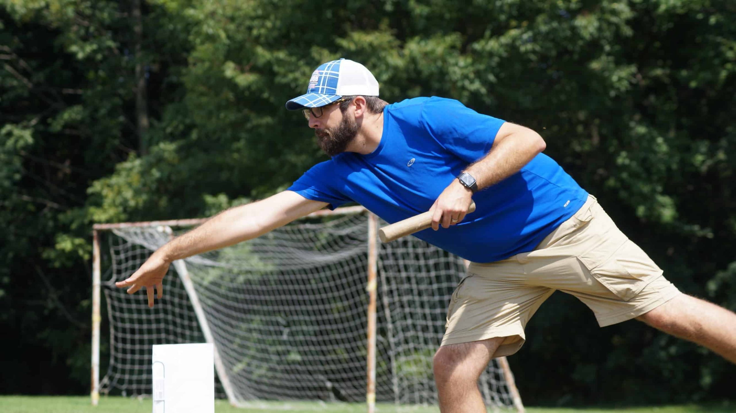 Photo of Christopher Jones blasting at the East Coast Kubb Championship.