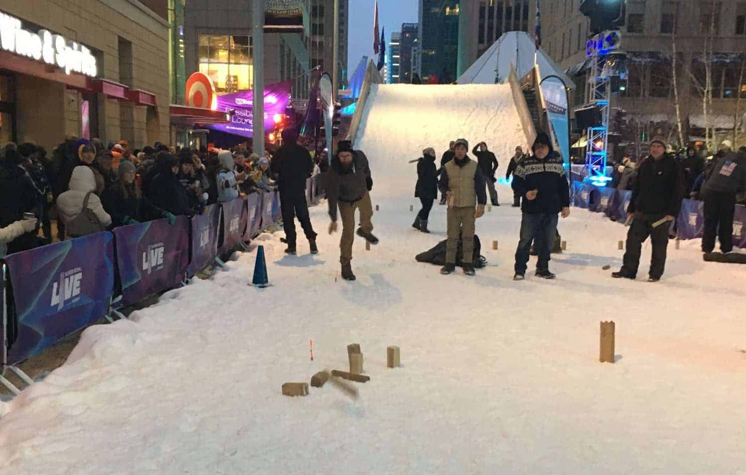 Photo of kubb at the Super Bowl event.