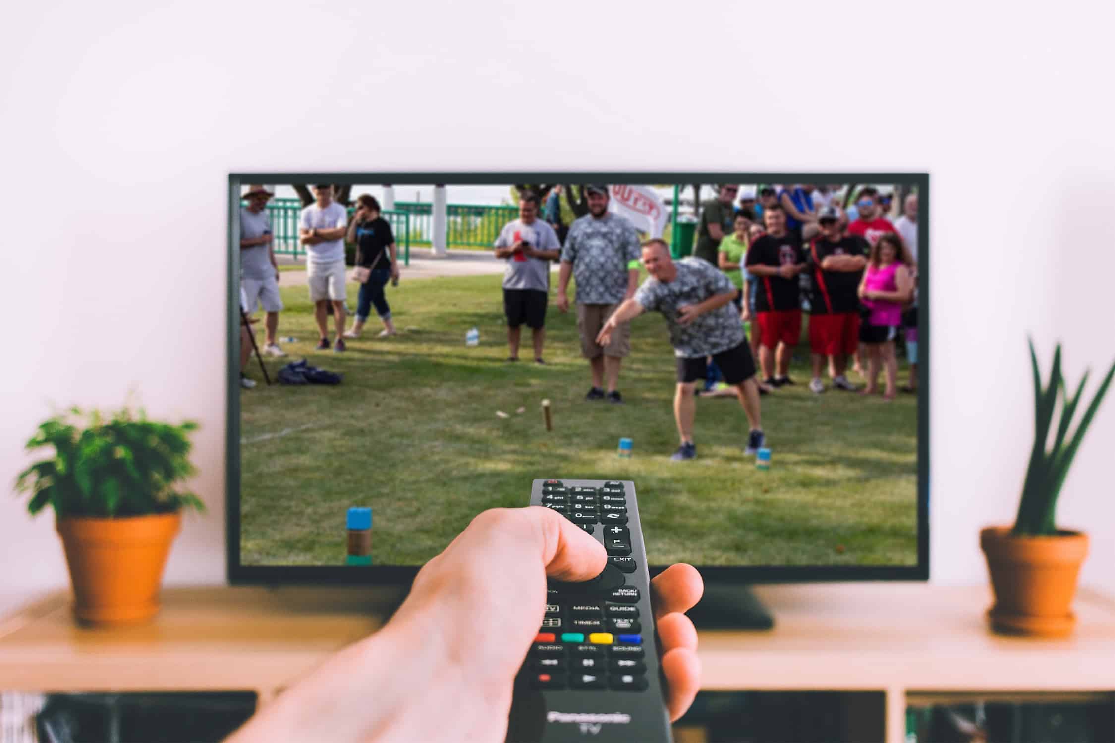 Photo of kubb being played on a television.