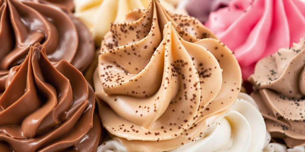 Variety of whipped cream flavours in vibrant colours.