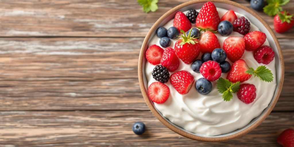 Bowl of plant-based whipped cream with berries.
