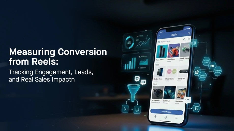 Bangladeshi marketer tracking Reels conversion funnel with analytics dashboard showing engagement-to-sales metrics on mobile interface for revenue impact