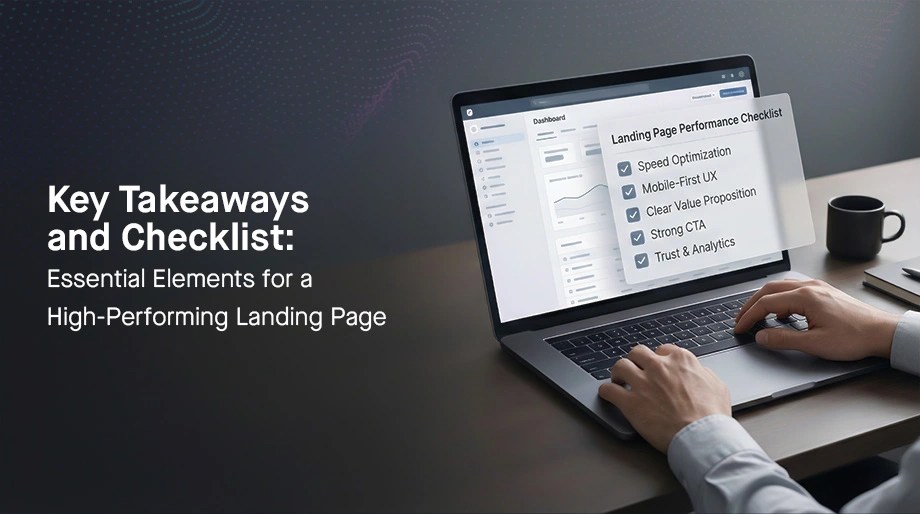 Bangladeshi marketer using landing page performance checklist on laptop with speed optimization, mobile-first UX, and strong CTA elements