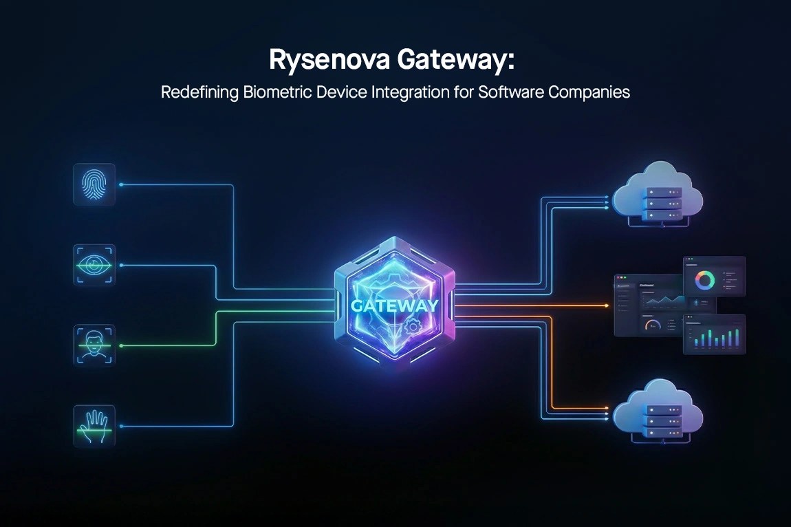 KuiperZ social post showing Rysenova Gateway biometric integration for seamless syncing, scalable APIs, and real-time data flow in Bangladesh 2026