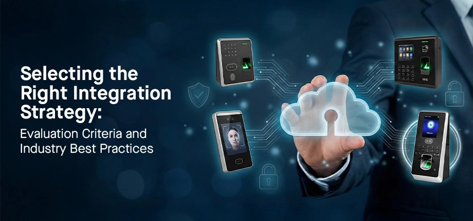 Hand holding cloud with biometric fingerprint devices and security icons, demonstrating evaluation criteria for biometric system integration strategy - Kuiperz