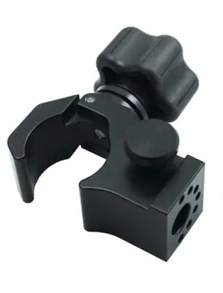 Black clamp with rotating knob.