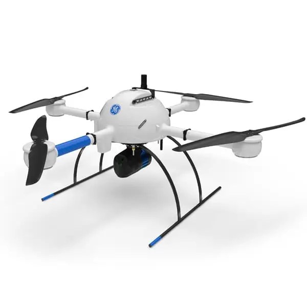 A white and blue Microdrone mdLiDAR1000HR aaS on a white background.