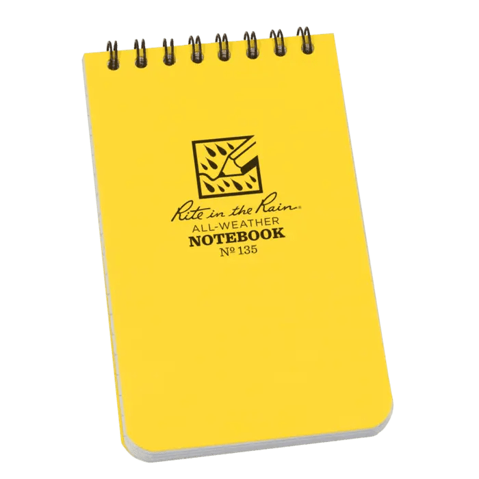 Yellow spiral-bound all-weather notebook.