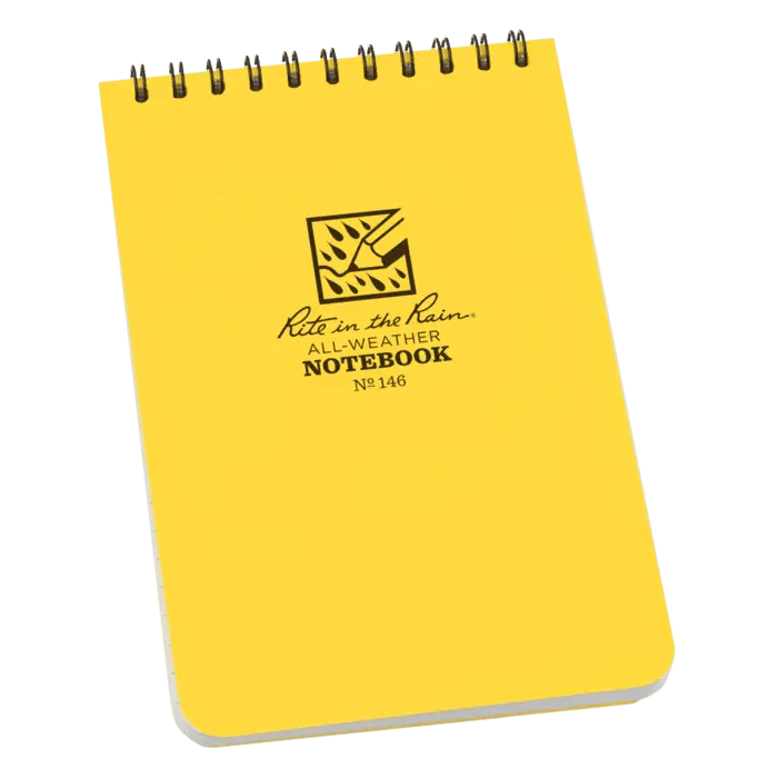 Yellow spiral-bound all-weather notebook cover.