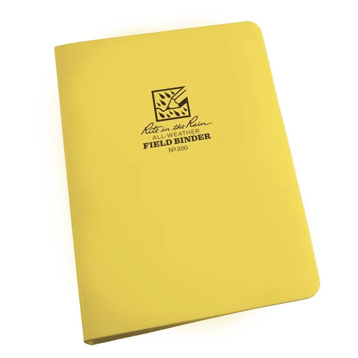 Yellow all-weather field binder, Rite in Rain.