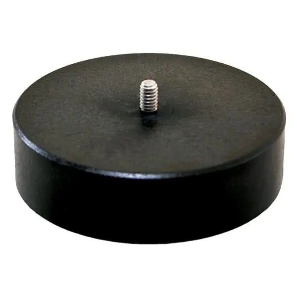 Black circular base with central screw.