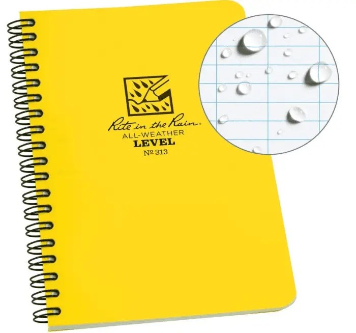 Yellow Rite in the Rain waterproof notebook.