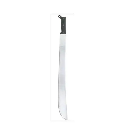 Long machete with black handle.