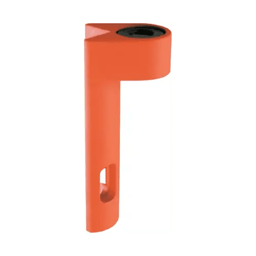 Orange metal lifting eye with hole.