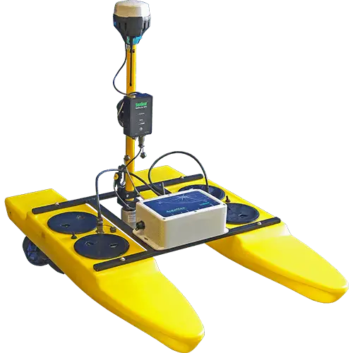 Yellow floating sensor platform with antenna.